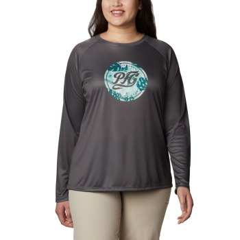 Columbia PFG Tidal Printed Medallion Long Sleeve Plus Size, Sudaderas Grises Verde Menta Para Mujer